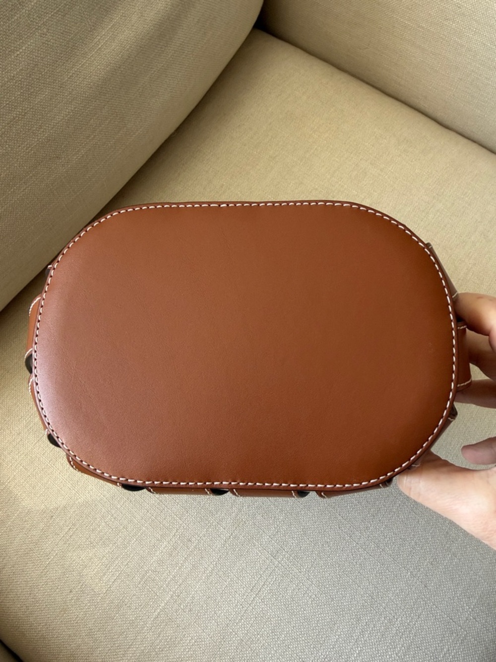 Tory Burch Tan Leather & Cream Canvas Shoulder Bag - Picture 3 of 5